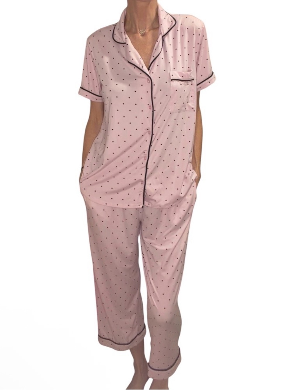 Joyspun Women’s Light Pink Polka Dot Two-Piece Pajama Set